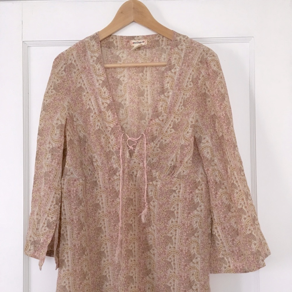 Boho style Pink, and Cream Silk Blouse